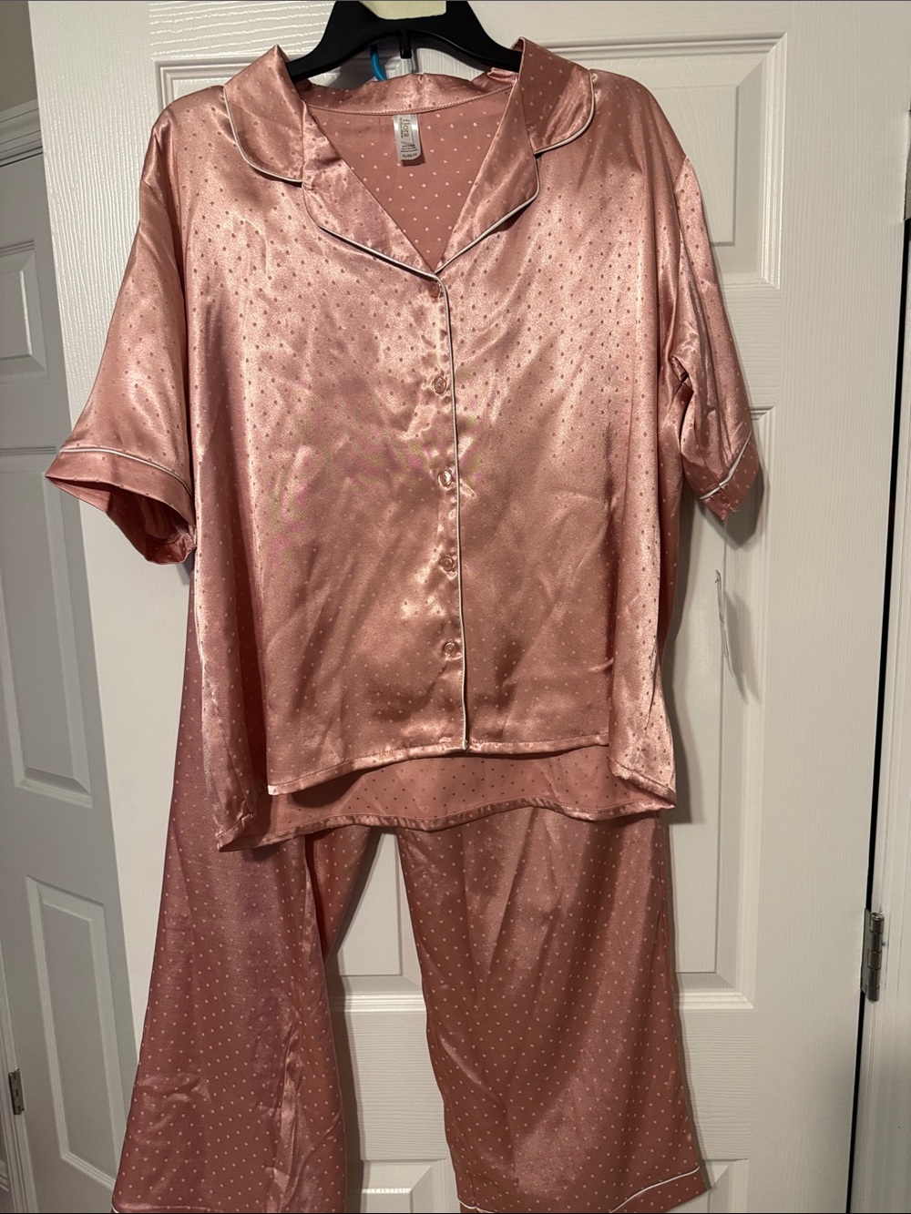 Flora Nikrooz Rose Satin Short Sleeve Pajama Set with Dot Texture